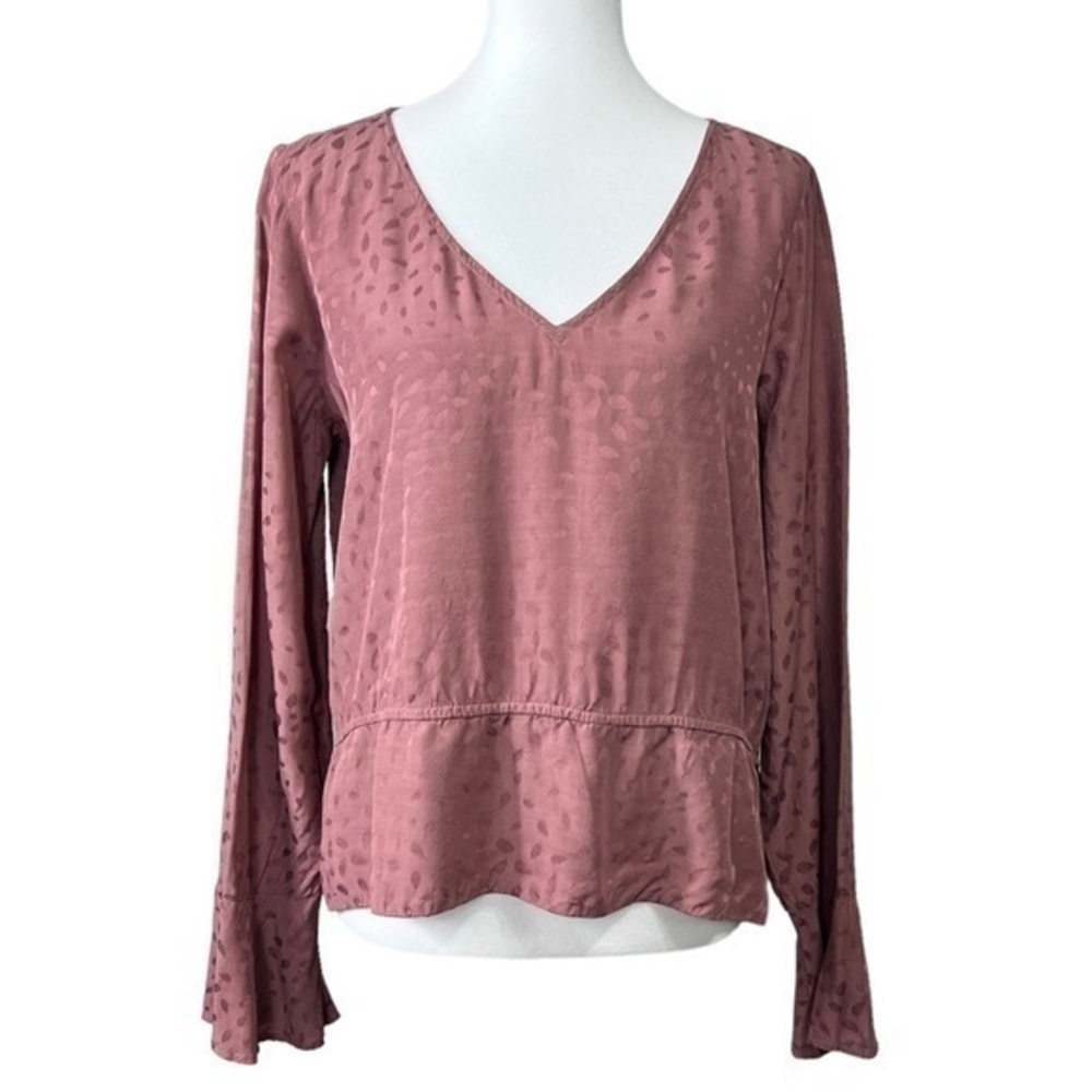 Express Mauve Long/Bell Sleeve Peplum V-Neck Blouse